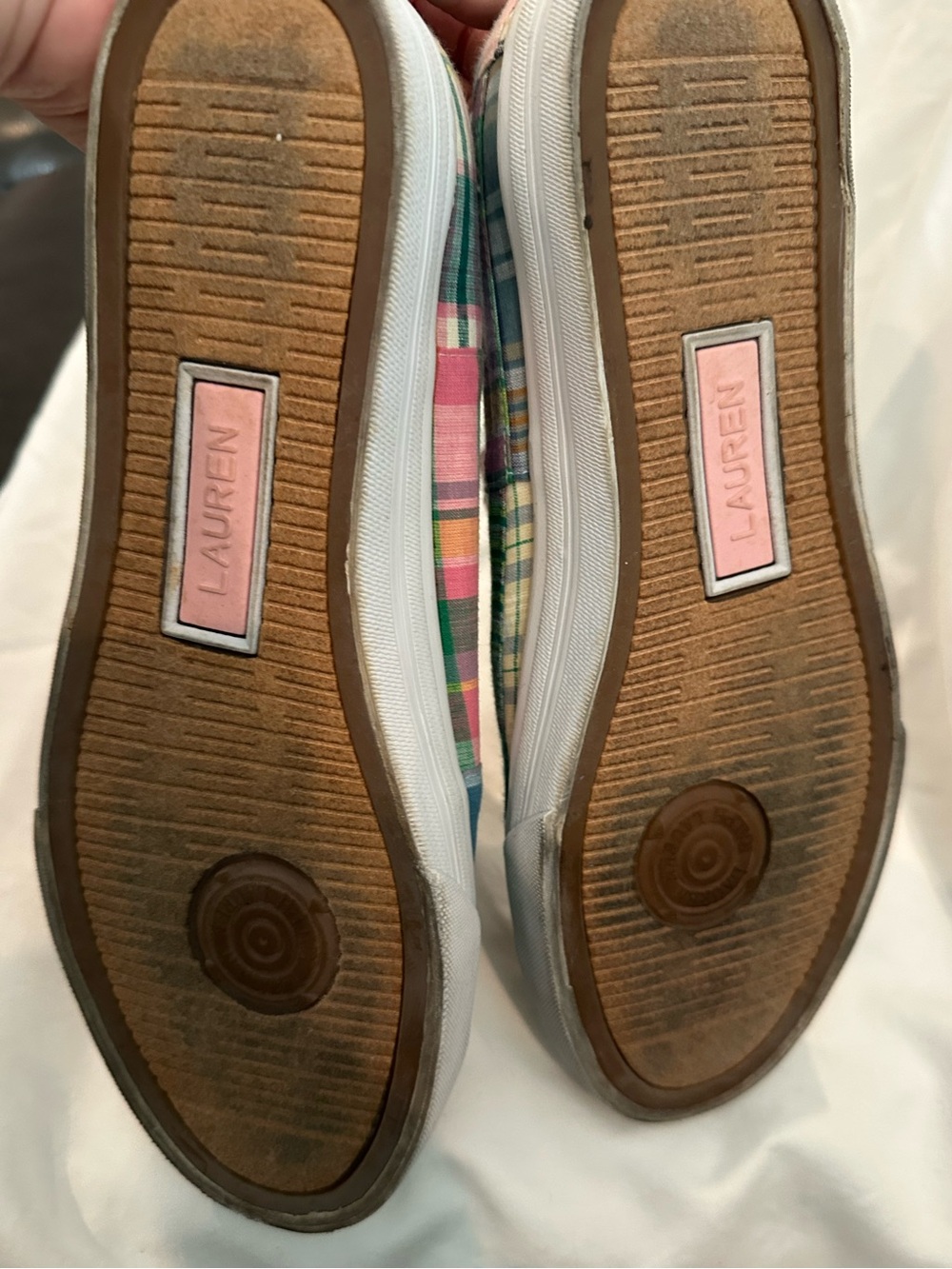 Ralph Lauren Plaid Slip-On Sneakers - Pink Green Blue Cream - Picture 9 of 10